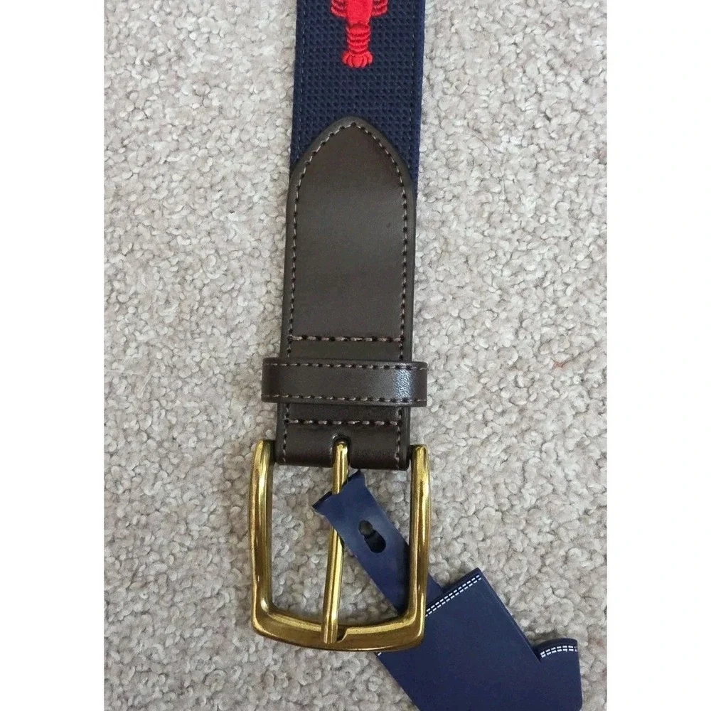 Penguin Men's Belt Red EMBROIDERED Lobster Pattern ~Brown Leather Size 32 ~ NWT
